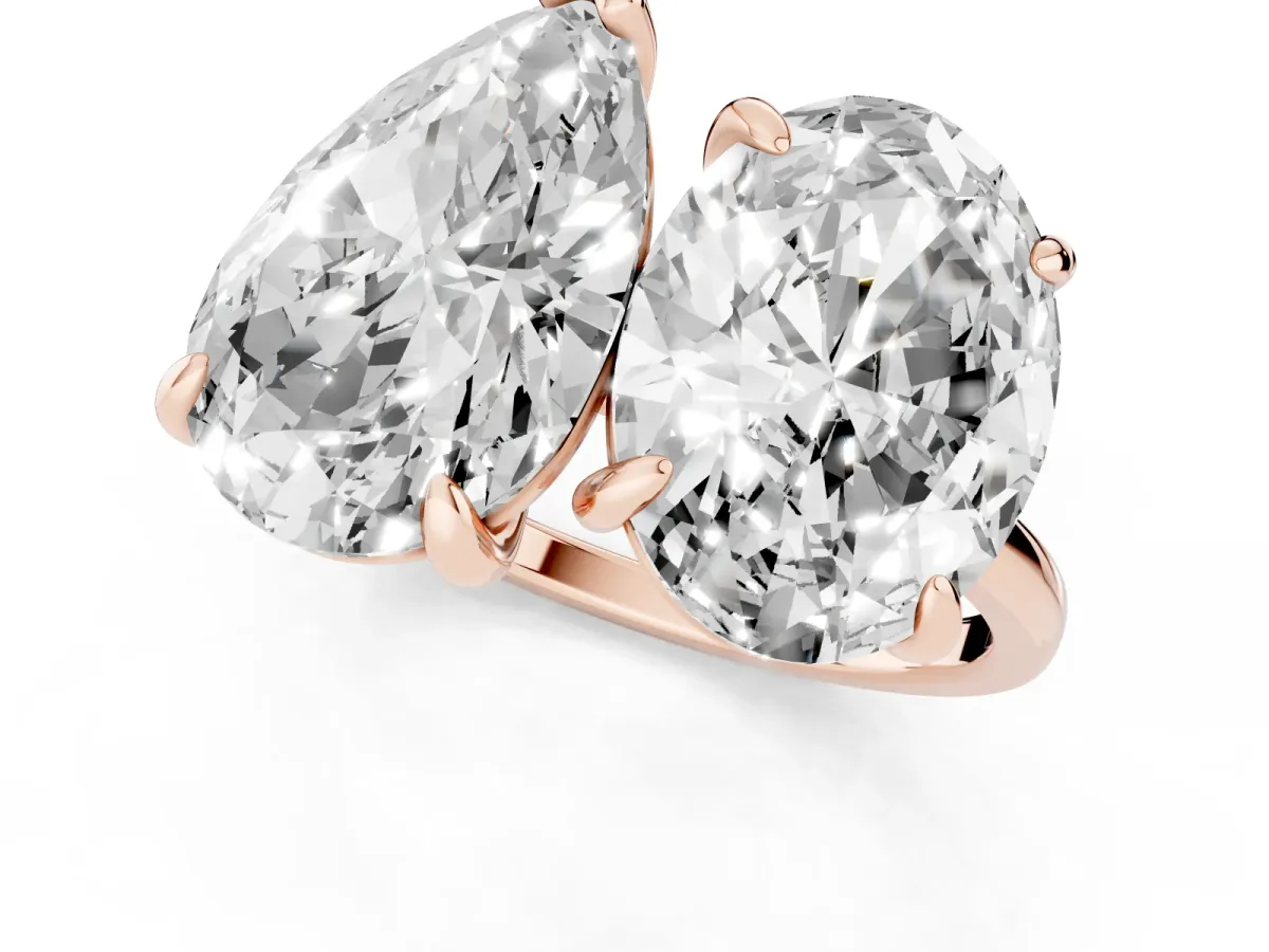 Oval and Pear Toi Moi Ring with Prong Setting and Plain Band Rose gold