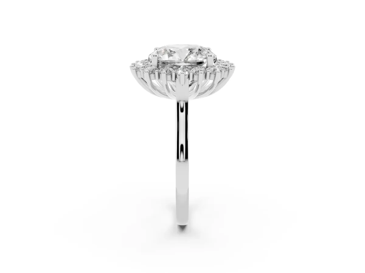Cushion Diamond Halo Engagement Ring with Round Diamond Accents Silver