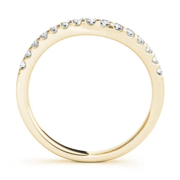 Pavé Round Diamond Curved Wedding Band with Prong Setting Yellow gold