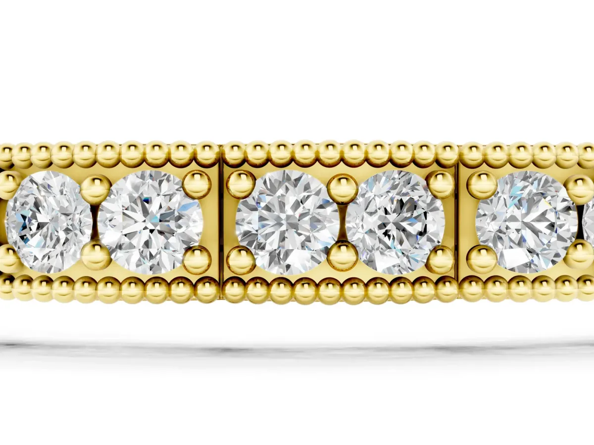 Round Cut Milgrain Tennis Bracelet with Box Setting Yellow gold