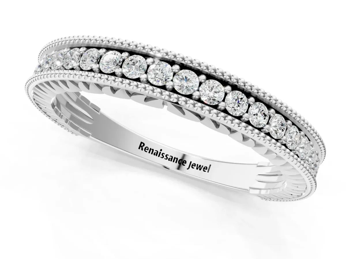 Round Cut Diamond Milgrain Pavé Eternity Band White gold