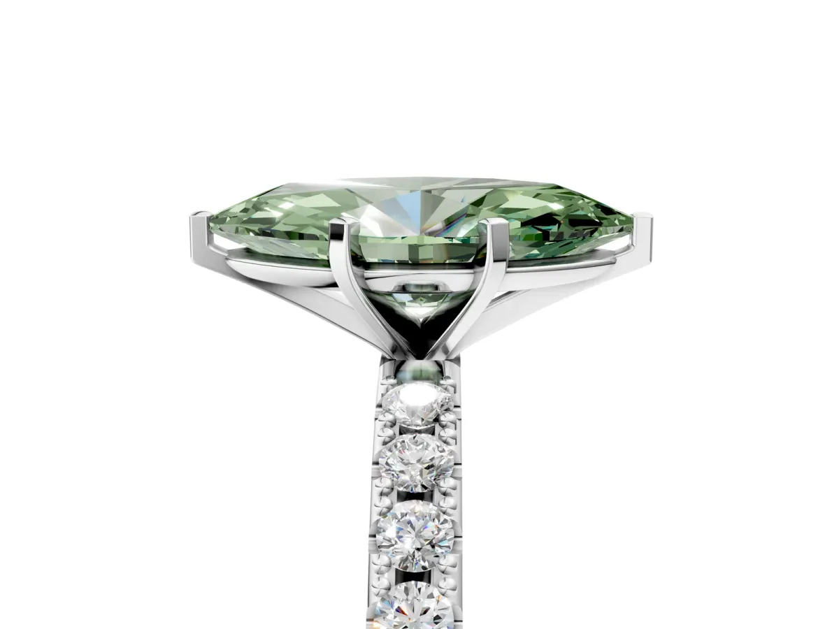 Fancy Green Marquise Cut Diamond Solitaire Pavé Band with Four-Prong Setting Silver