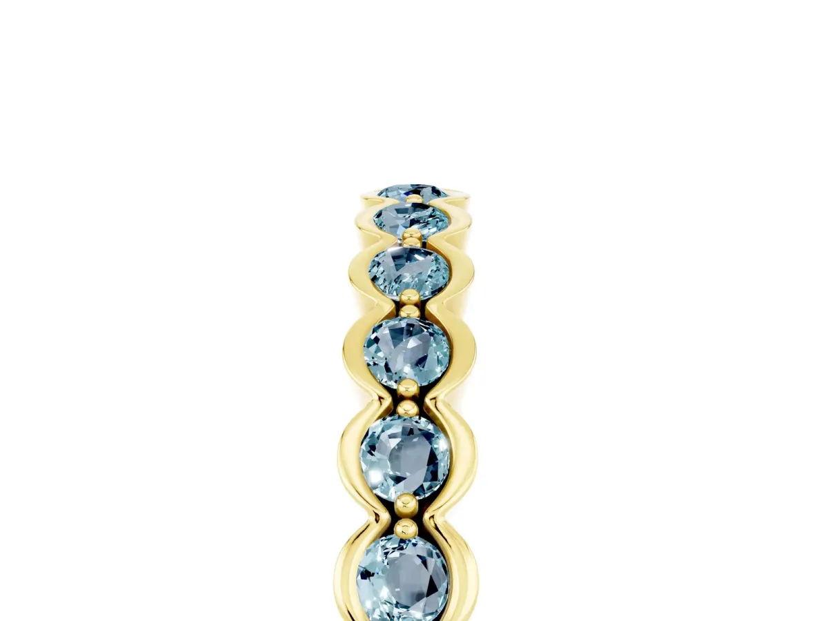 Round Aquamarine Bezel Set Eternity Band Yellow gold