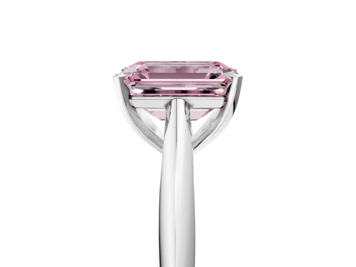 Fancy Pink Emerald Cut Diamond Solitaire Engagement Ring with Cathedral Setting and Four-Prong Mount White gold