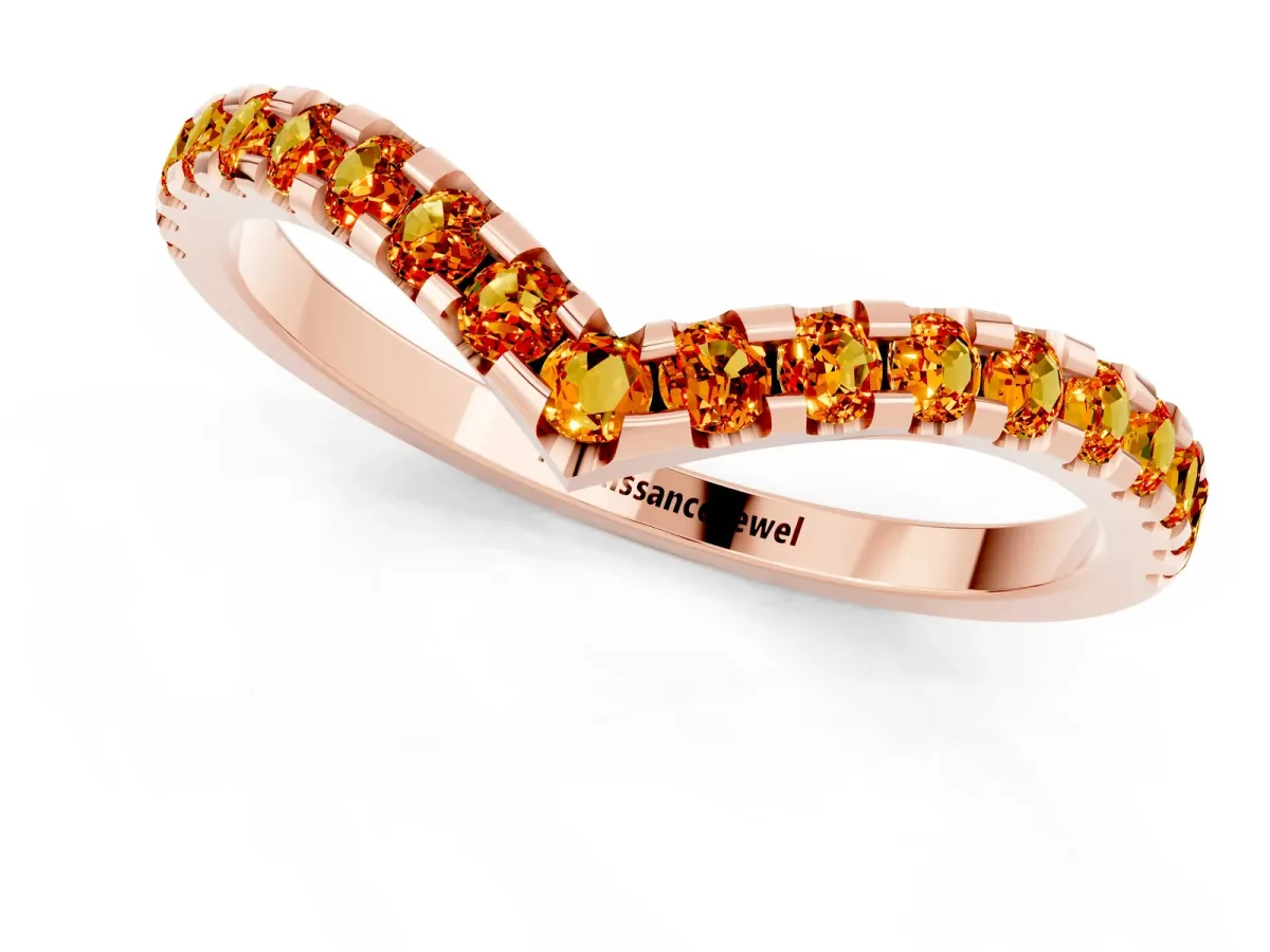 Pavé Round Citrine Chevron Band with Shared Prong Setting Rose gold