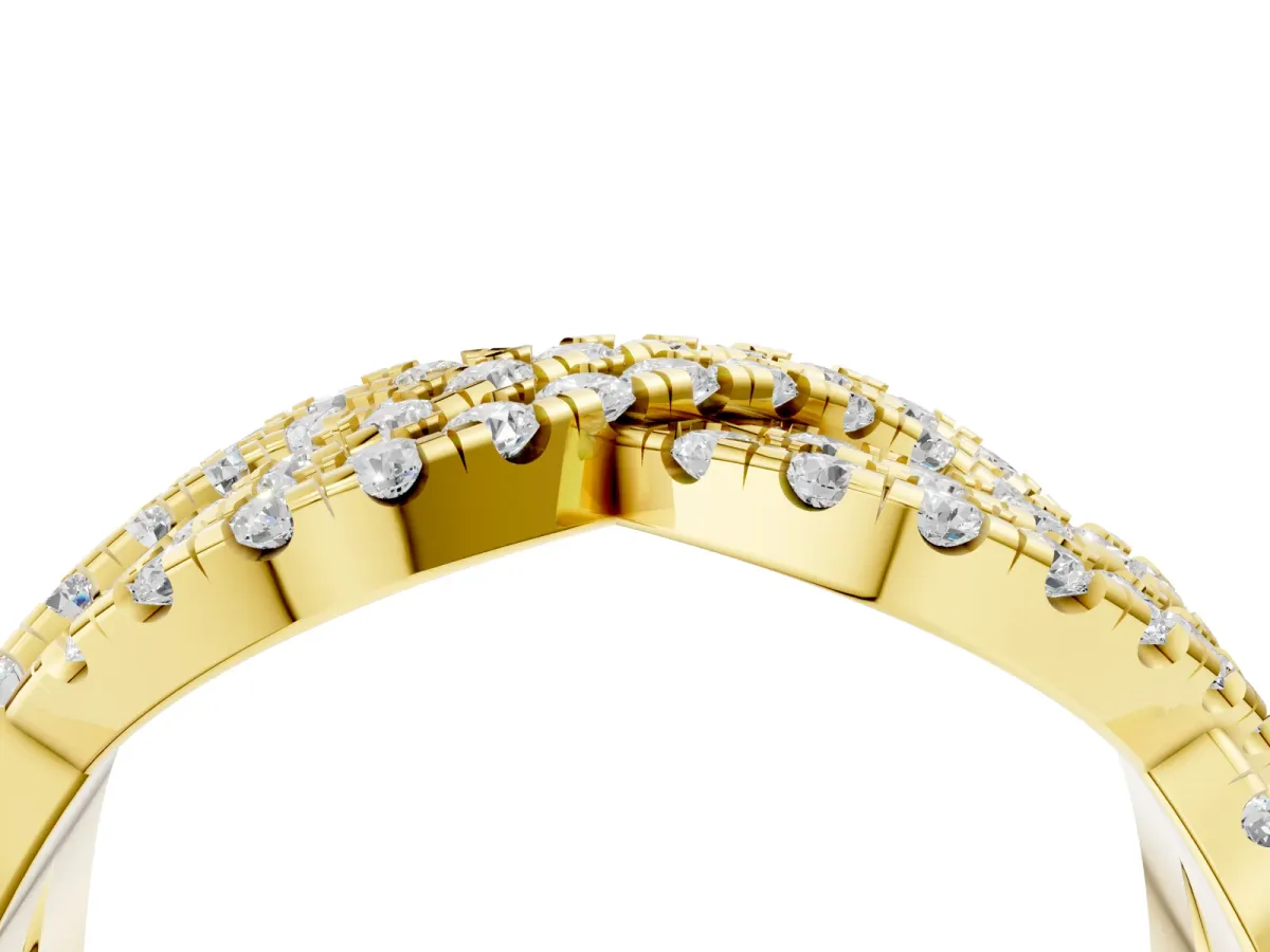 Pavé Round Diamond Infinity Twist Band with Shared Prong Setting Yellow gold