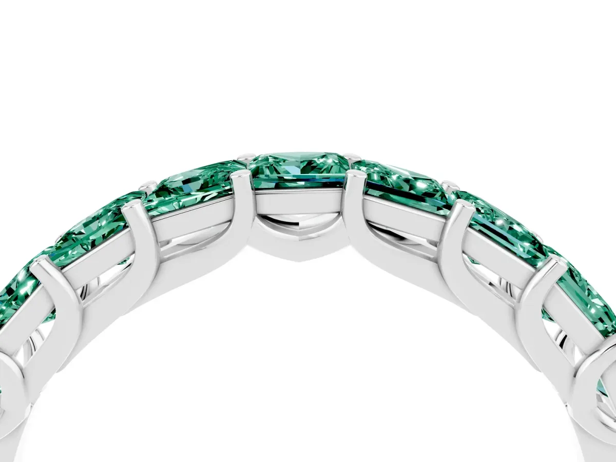 Princess Cut Green Sapphire Channel-Set Eternity Band with Prong Setting Silver