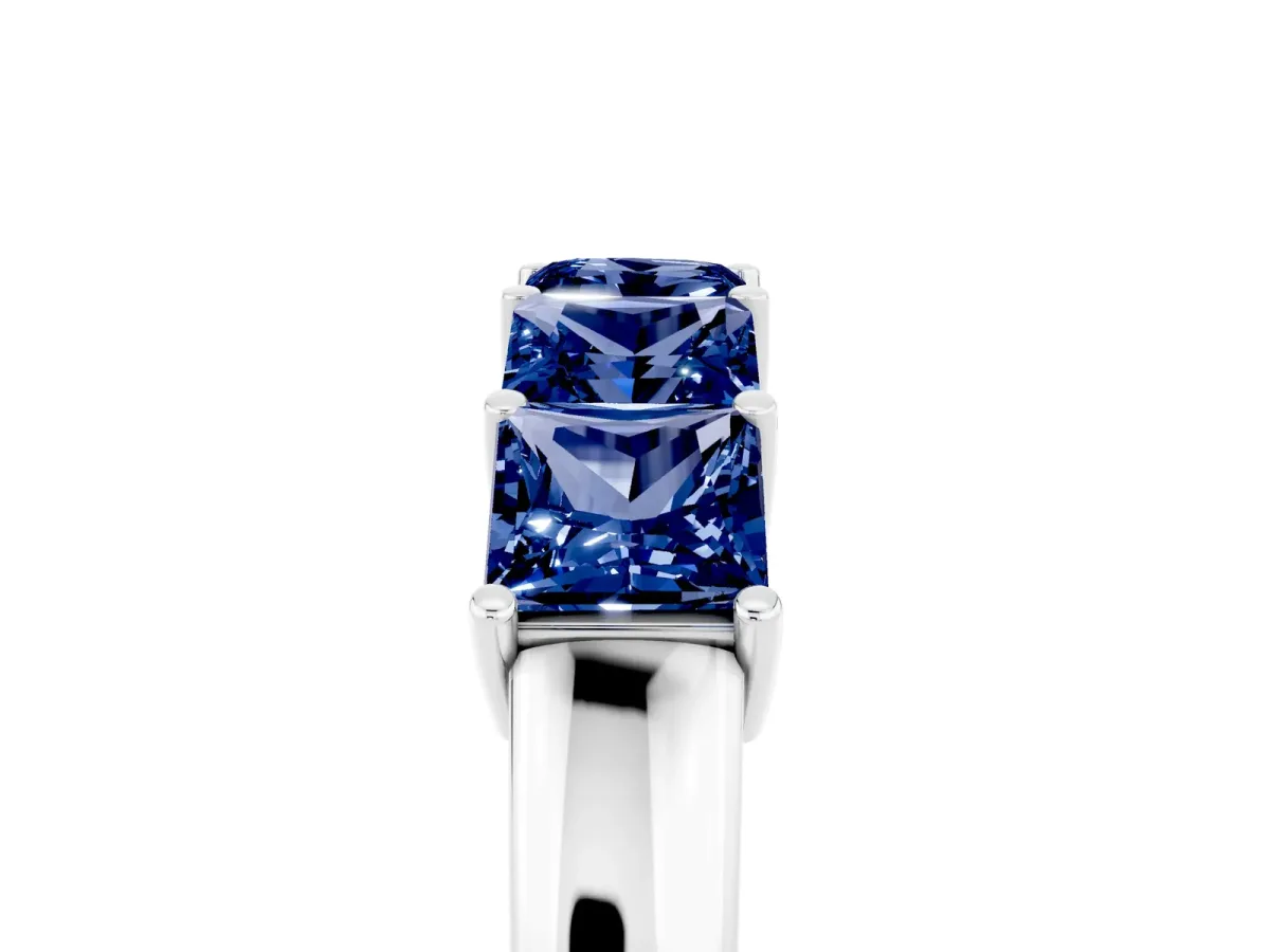 Princess Cut Five-Stone Blue Sapphire Band with Prong Setting White gold