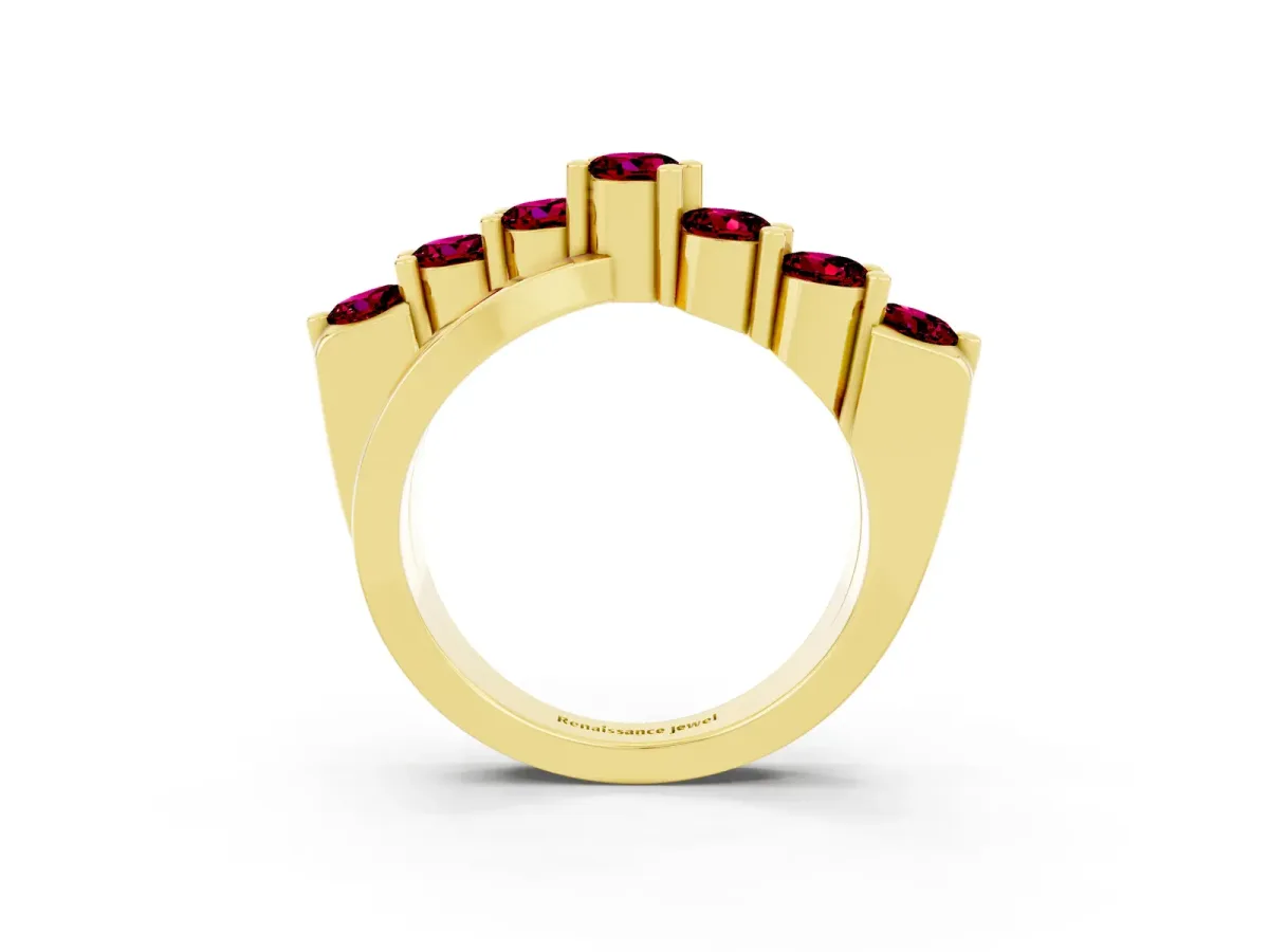 Round Garnet Prong-Set Crossover Band Yellow gold