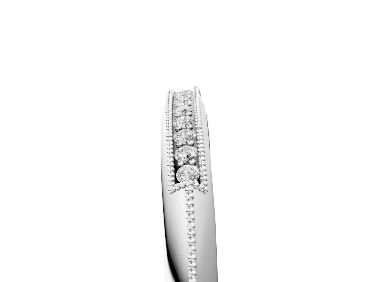 Milgrain Round Diamond Pavé Set Half Eternity Band Silver