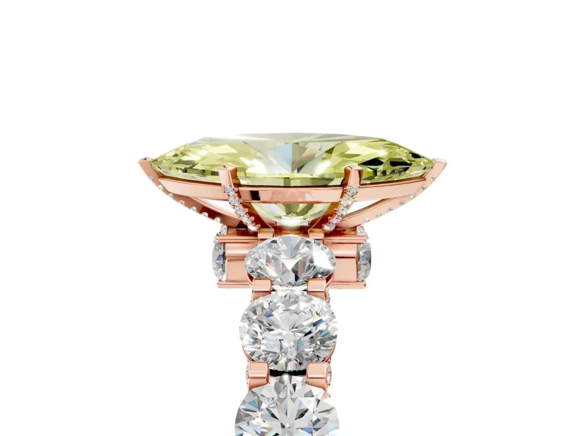 Fancy Yellow Marquise Cut Diamond Side Stone Engagement Ring with Four-Prong Setting Rose gold
