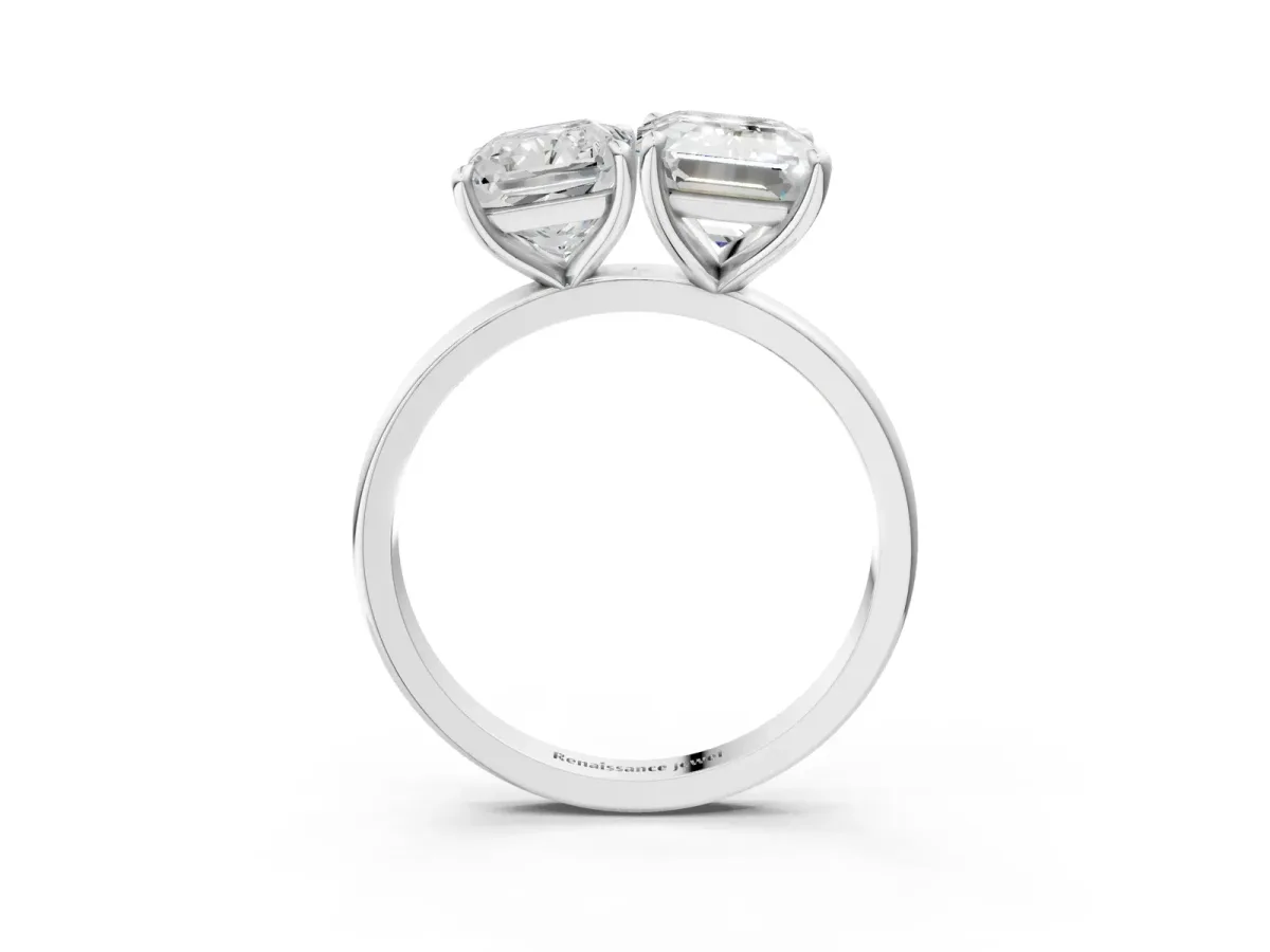 Radiant Cut and Emerald Cut Toi Moi Ring with Prong Setting White gold