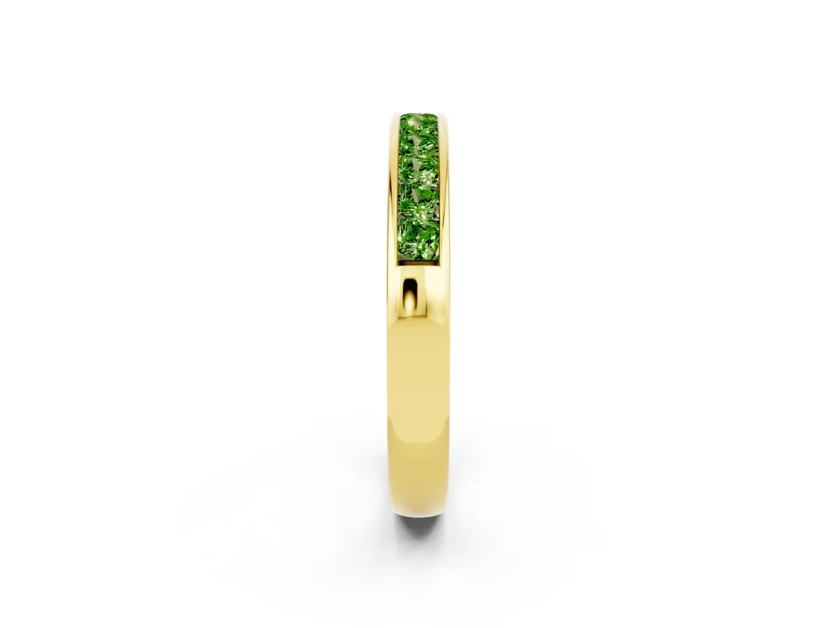Channel Set Princess Cut Peridot Eternity Band Yellow gold