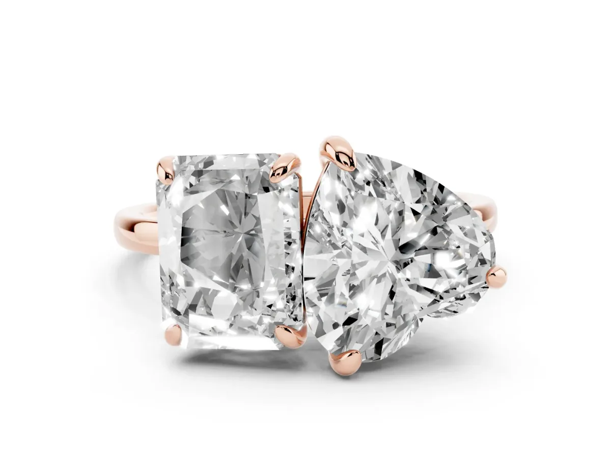 Radiant and Heart Toi Moi Ring with Prong Setting and Plain Band Rose gold