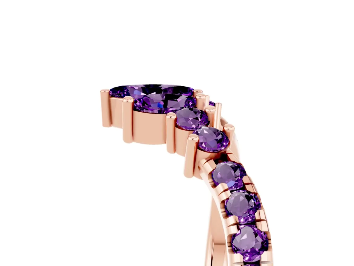 Chevron Marquise and Round Amethyst Open Band with Prong Setting Rose gold
