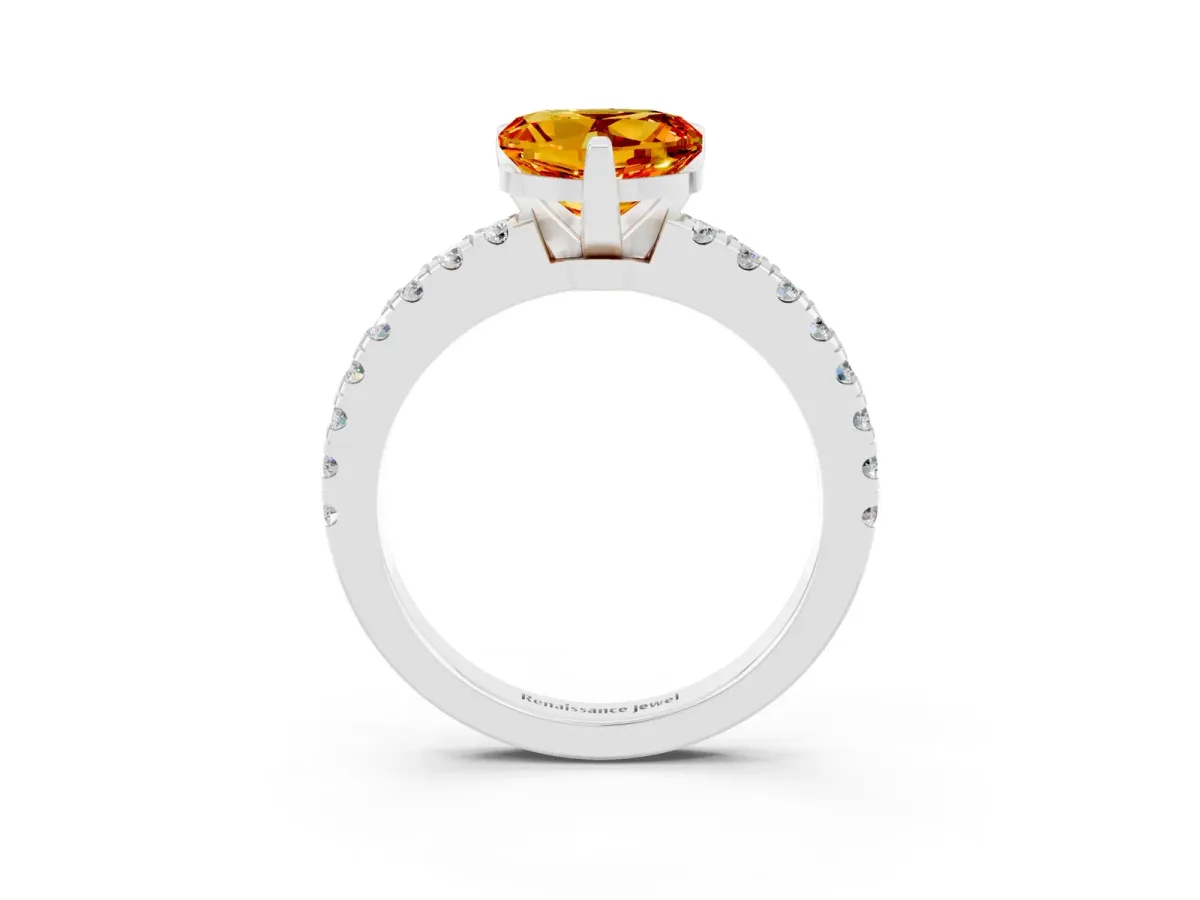 Heart Cut Solitaire Citrine with Pavé Band and Four-Prong Setting Silver