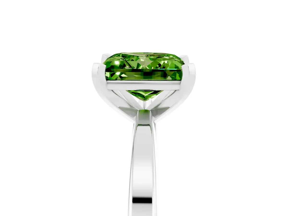 Princess Cut Peridot Solitaire Engagement Ring with Classic Band and Four-Prong Setting Silver