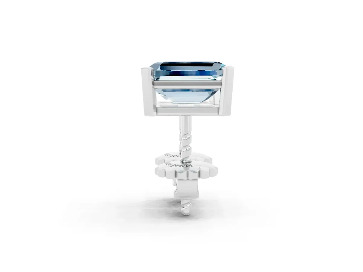 Emerald Cut Aquamarine Stud Earrings White gold