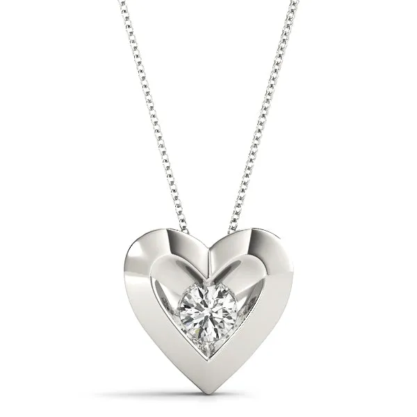 Bezel-Set Round Diamond Heart Pendant Silver