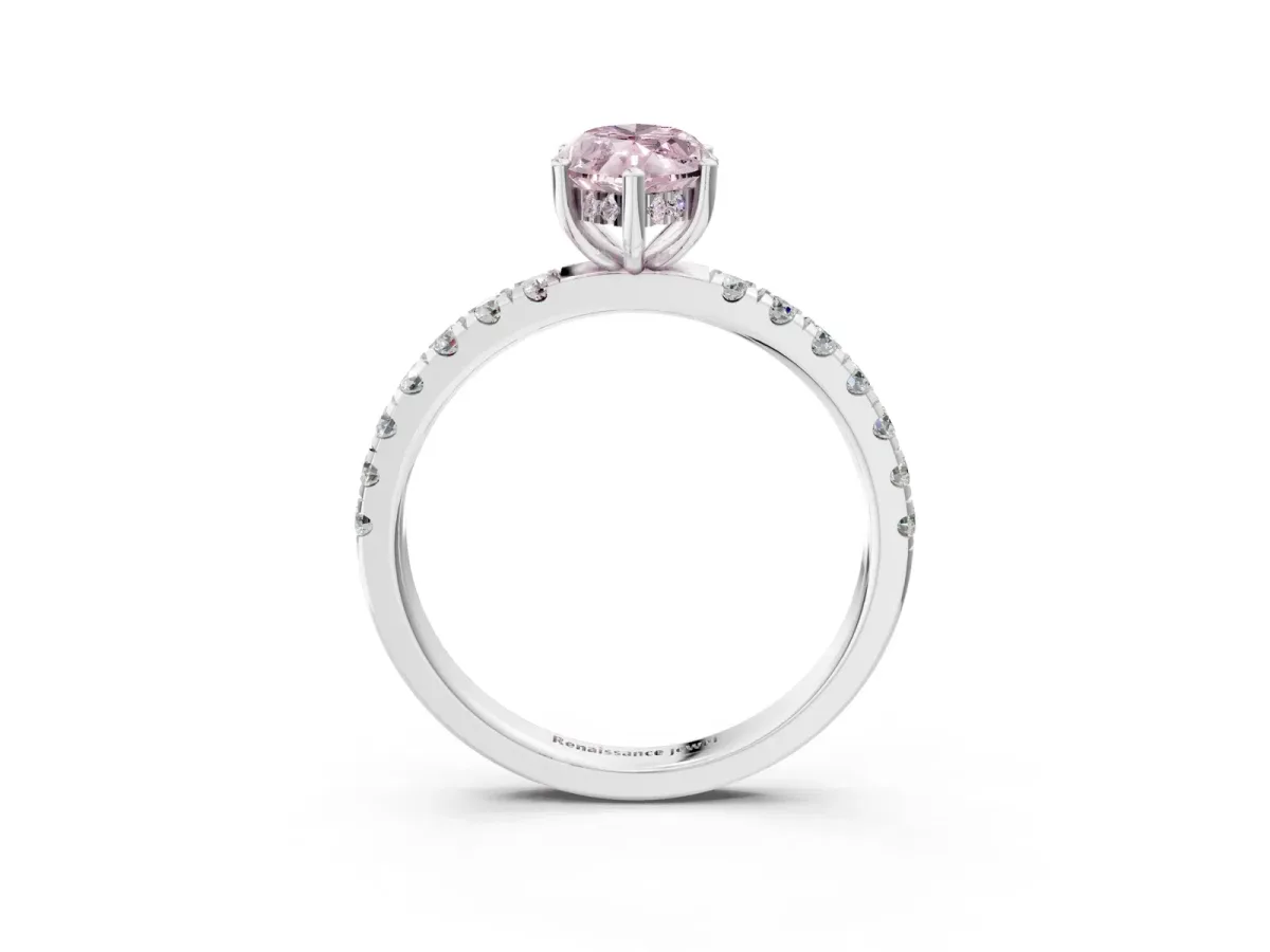 Fancy Pink Marquise Cut Diamond Pave Band Solitaire Ring with Round and Prong Setting Silver