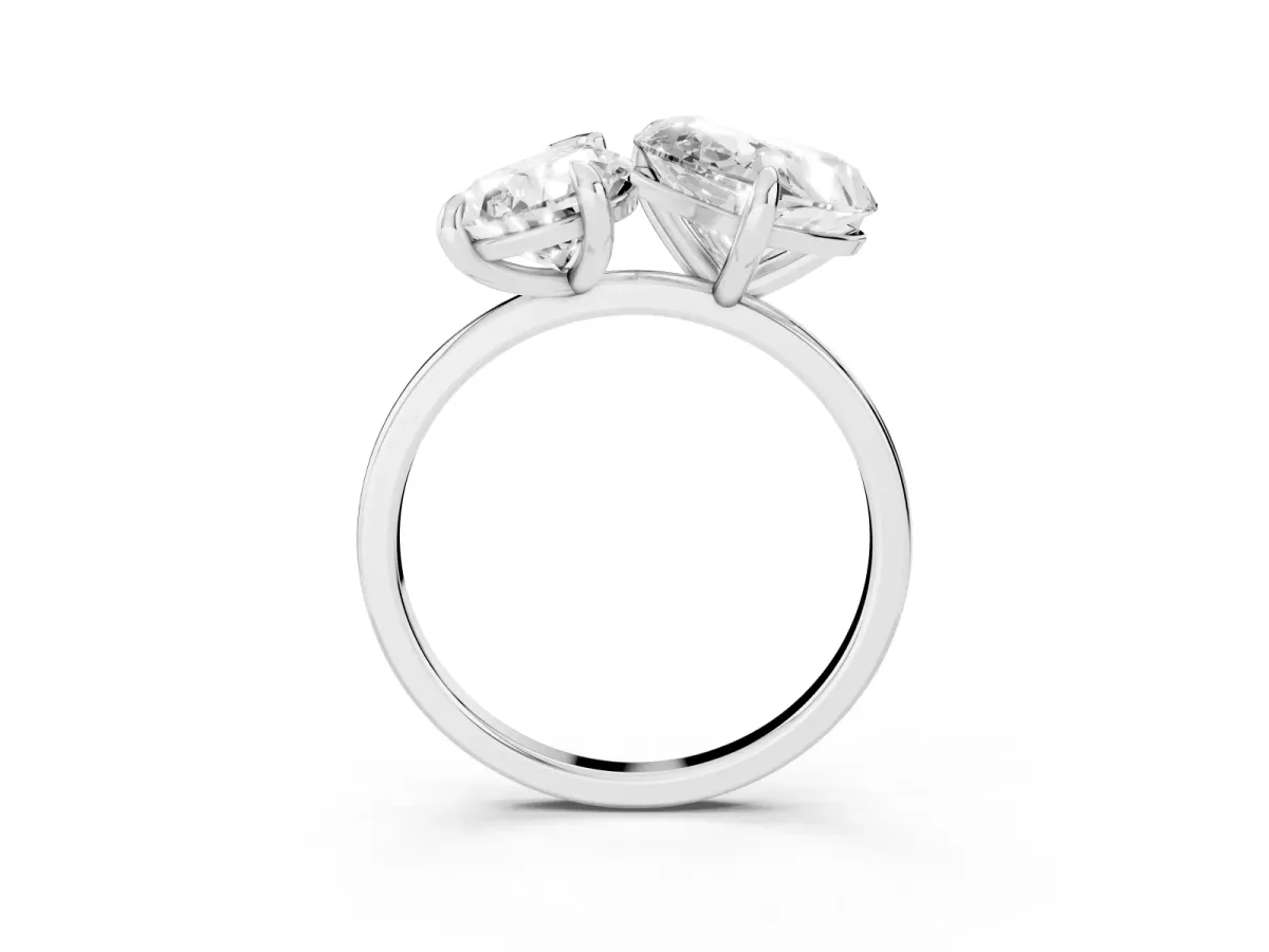 Pear and Heart Toi Moi Ring with Prong Setting and Plain Band Platinum