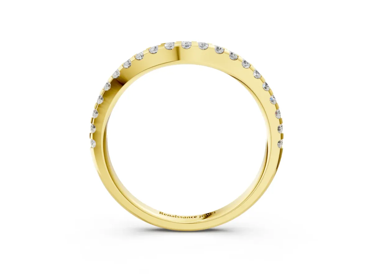 Round Diamond Pavé Curved Wedding Band Yellow gold