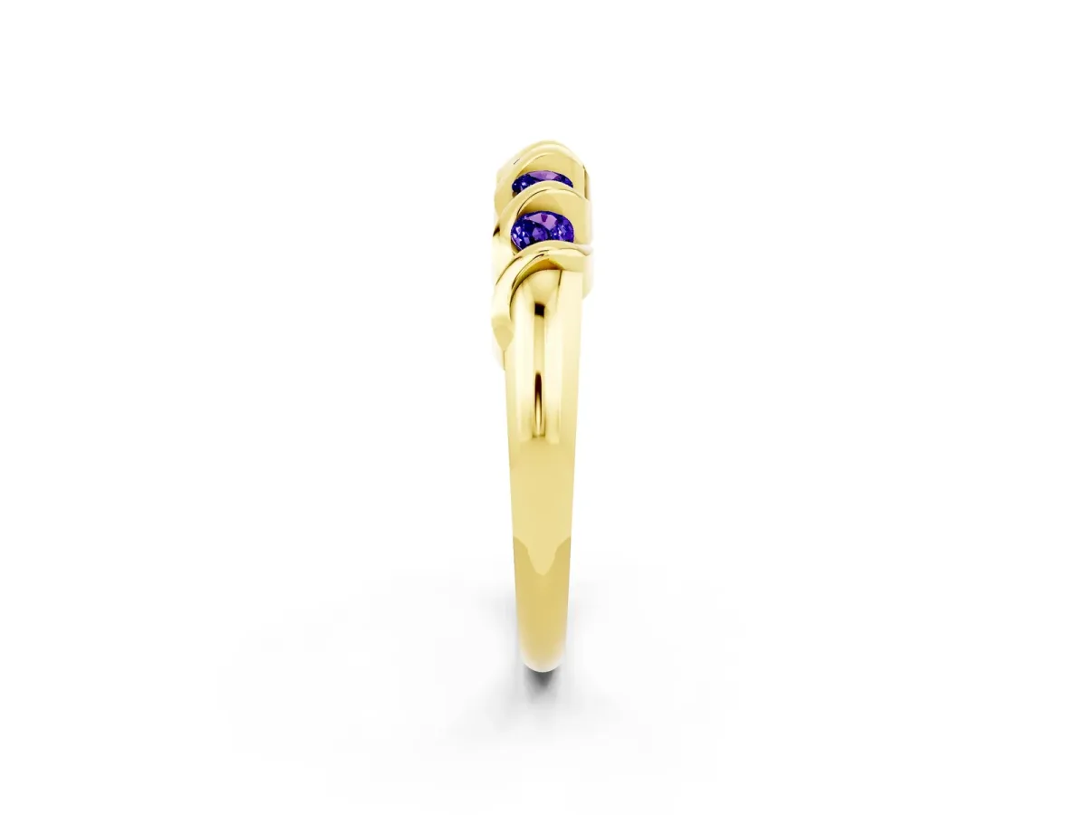 Round Tanzanite Eternity Band with Twist Prong Setting Yellow gold