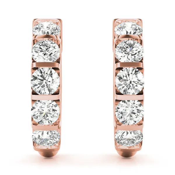 Channel-Set Round Diamond Hoop Earrings Rose gold