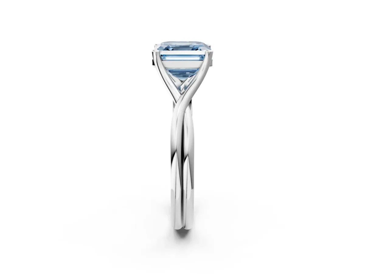 Fancy Blue Asscher Cut Diamond Solitaire Twist Band Prong Setting Ring Platinum