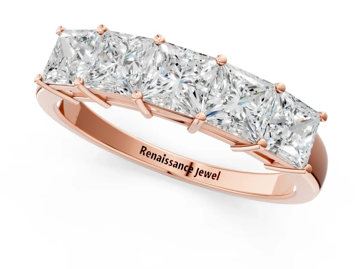 Princess Cut Five-Stone Diamond Band with Prong Setting Rose gold