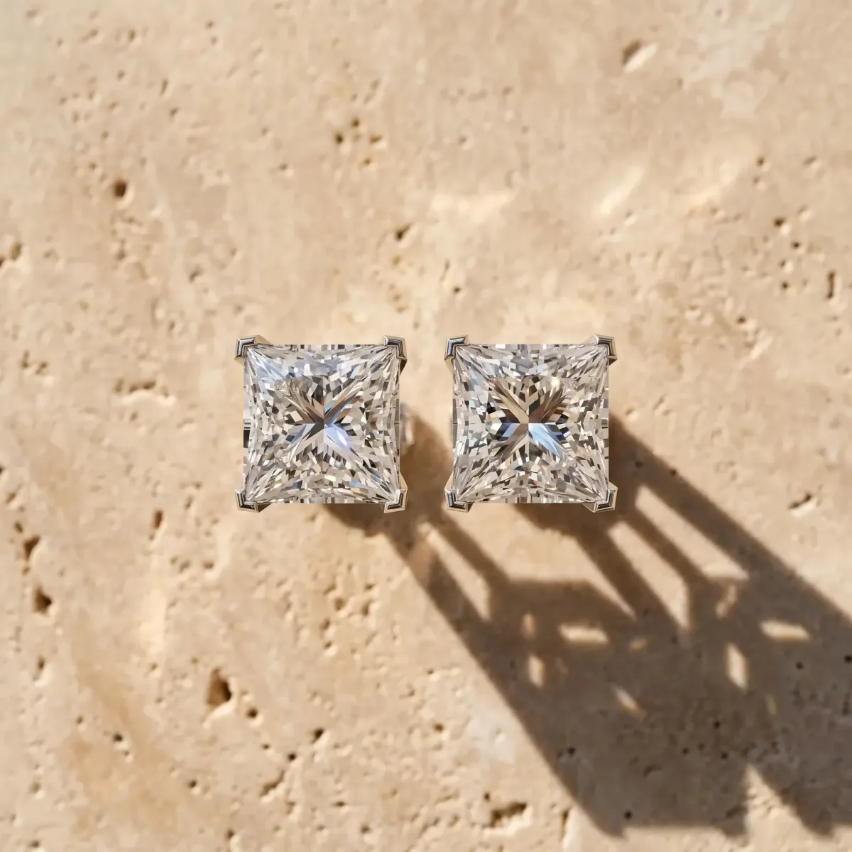 Princess Cut Diamond Stud Earrings Silver