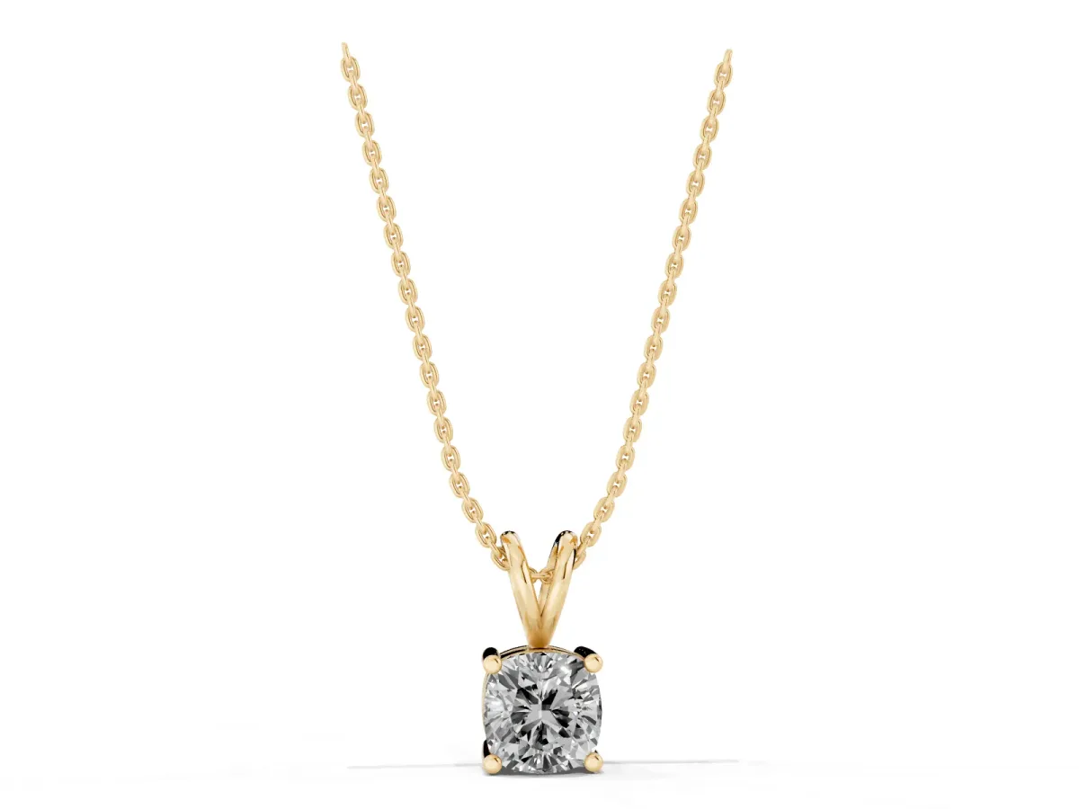 Cushion Solitaire Diamond Prong Pendant Yellow gold