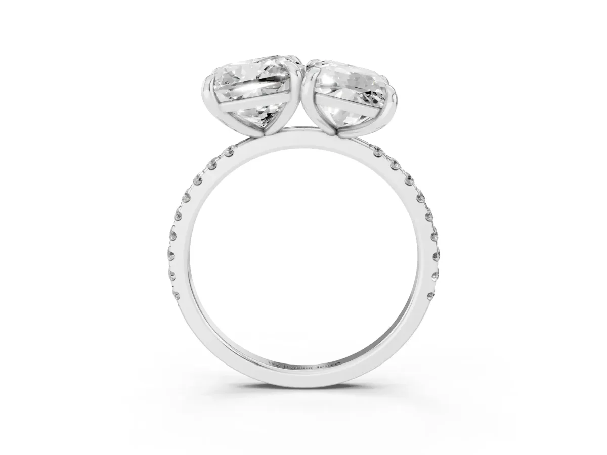 Cushion and Emerald Toi Moi Ring with Prong Setting and Micro Pave Band White gold