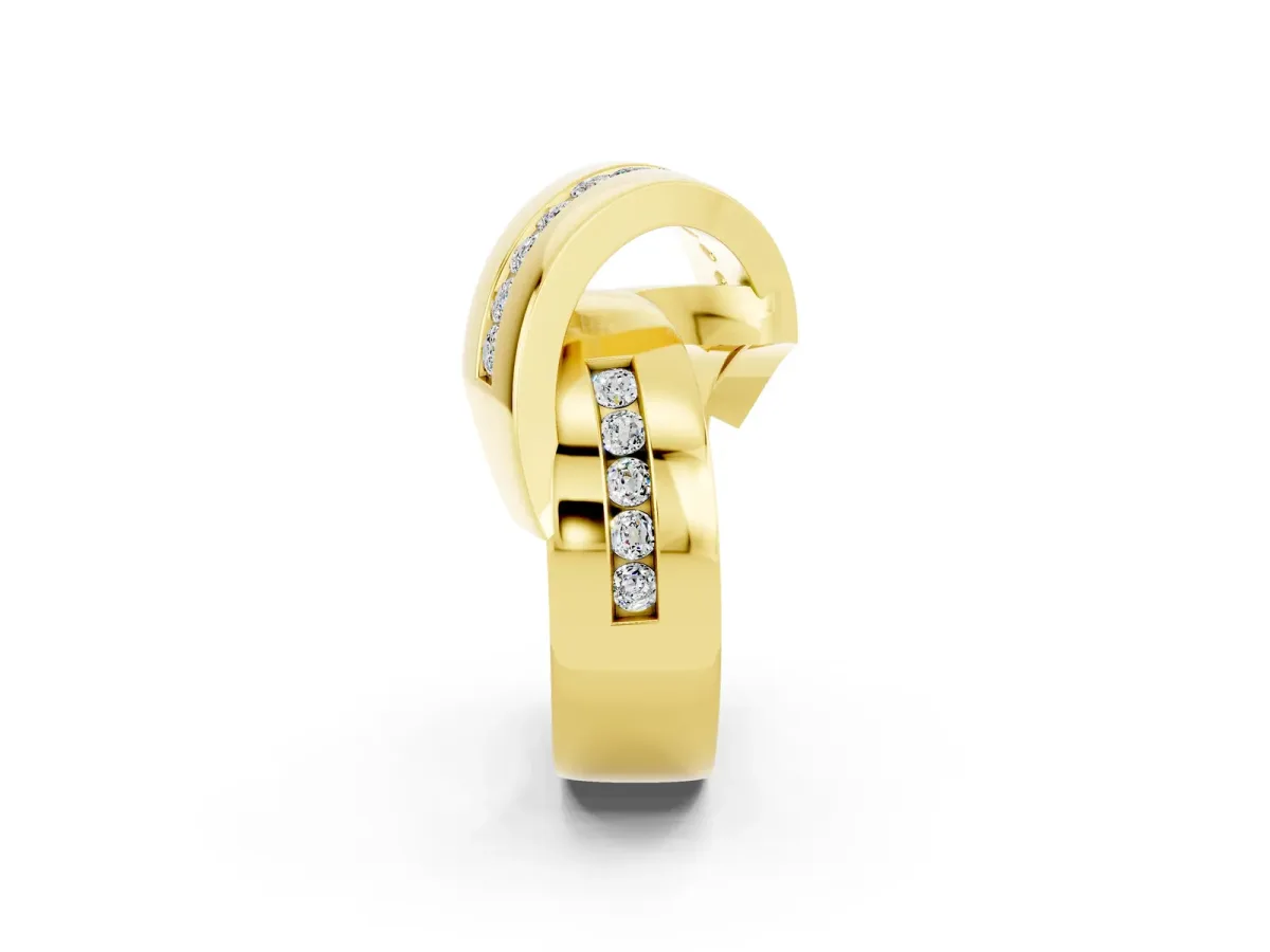Pavé Round Moissanite Crossover Band with Channel Setting Yellow gold