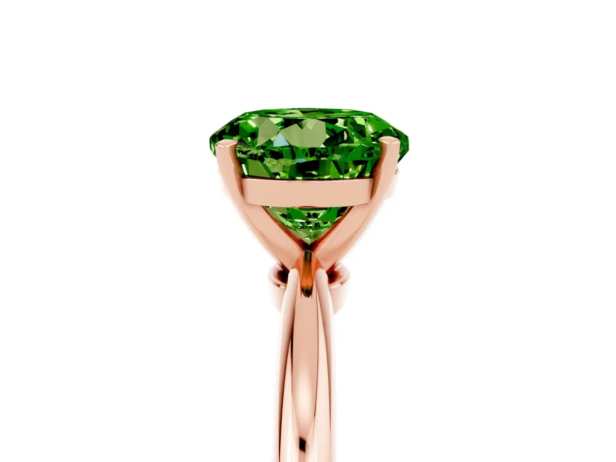 Round Cut Peridot Solitaire Ring with Six-Prong Setting and Classic Band Rose gold