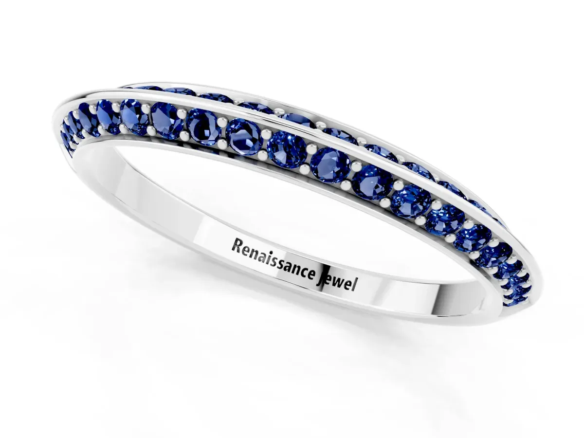 Double Row Pavé Round Blue Sapphire Eternity Band with Channel Setting Platinum
