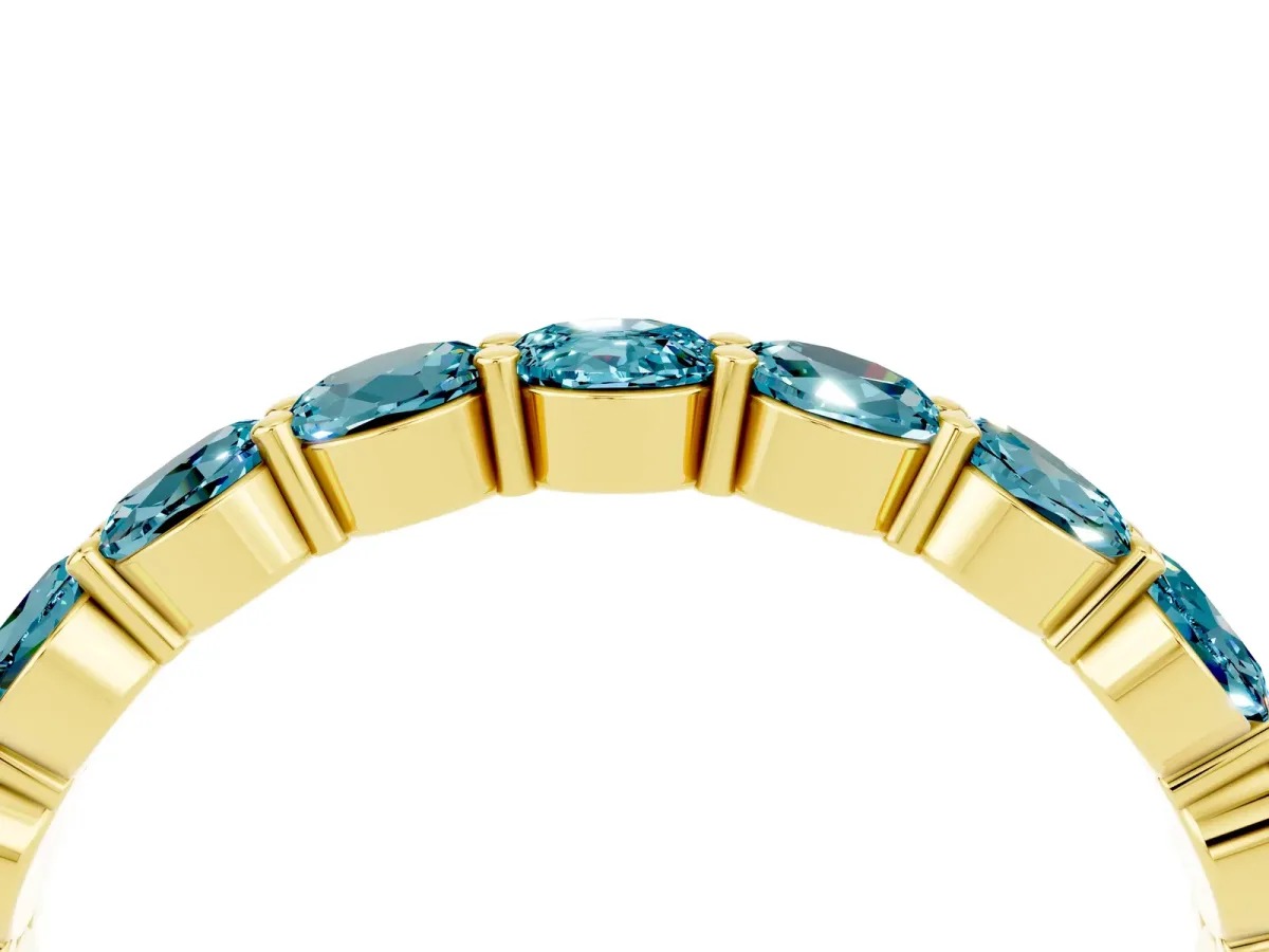 Round Blue Topaz Eternity Band with U-Prong Setting Yellow gold