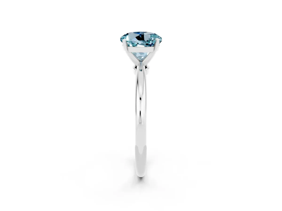Round Cut Aquamarine Solitaire Ring with Six-Prong Setting and Classic Band Silver