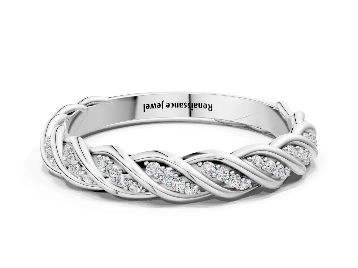 Twisted Pavé Round Diamond Eternity Band with Shared Prong Setting White gold