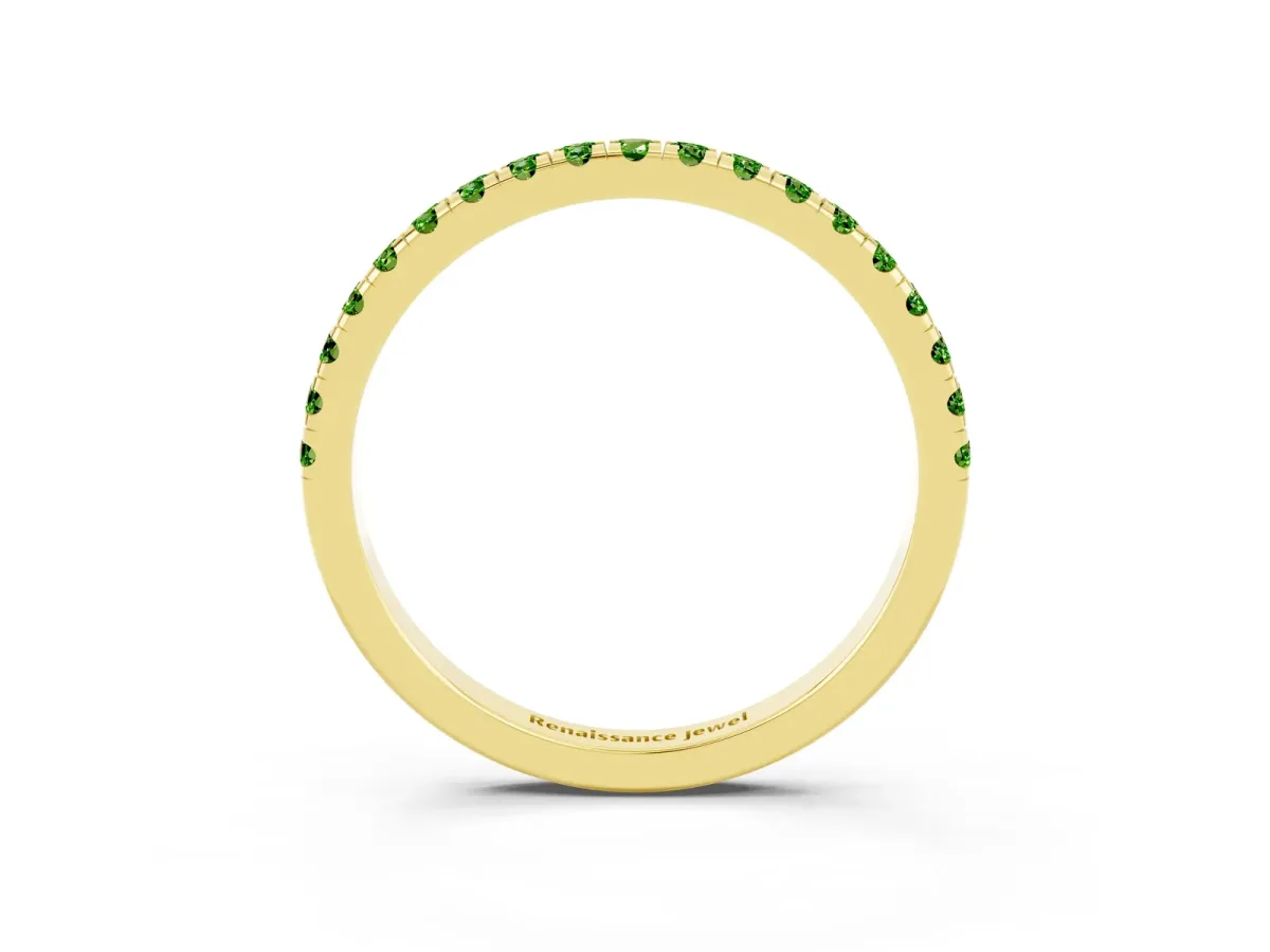 Pavé Round Peridot Half Eternity Band with Shared Prong Setting Yellow gold