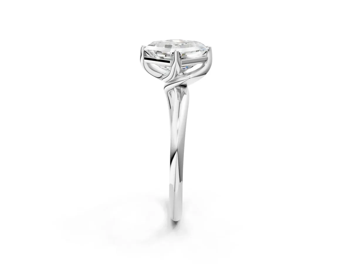 Asscher Cut Diamond Solitaire Engagement Ring with Four-Prong Setting and Classic Band Platinum