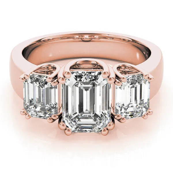 Three-Stone Pear Cut Cut Diamond Ring with Channel Set Band and Four-Prong Setting Rose gold