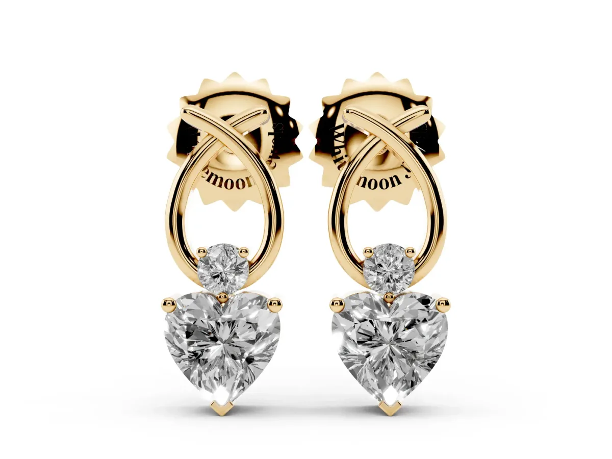 Heart Diamond Ribbon Drop Earrings with Diamond Accent Yellow gold