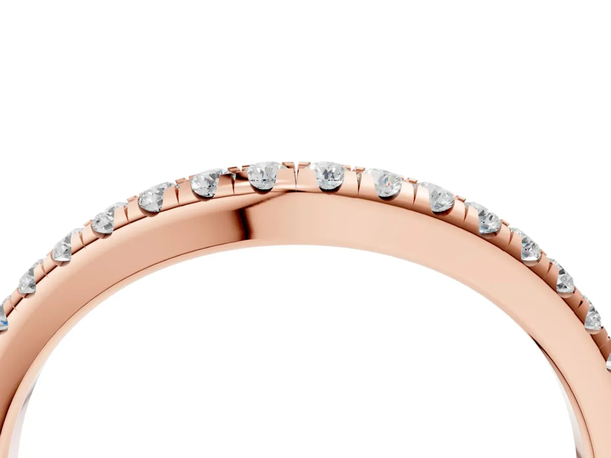 Round Diamond Pavé Set Curved White Gold Band Rose gold