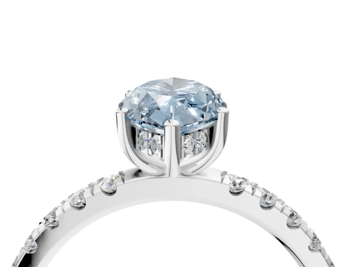 Fancy Blue Marquise Cut Diamond Pave Band Solitaire Ring with Round and Prong Setting Silver