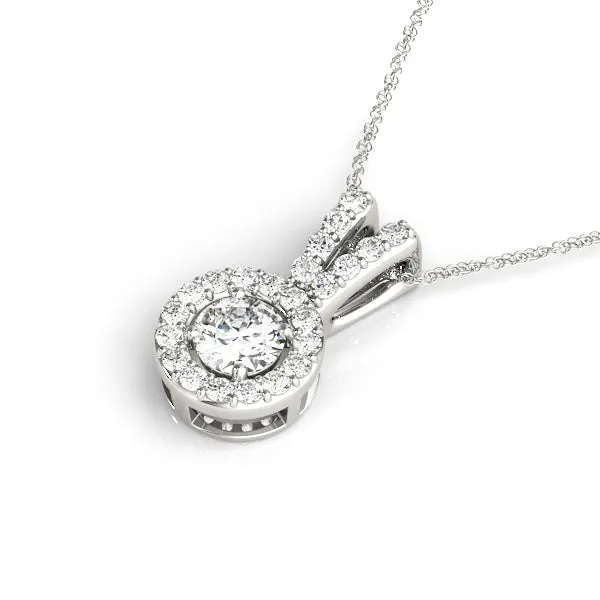 Round Halo Diamond Pendant with Prong Setting Silver