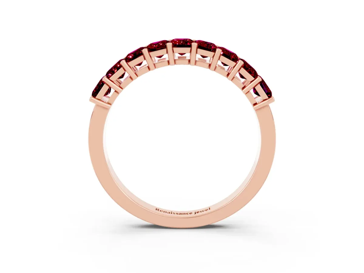 Emerald Cut Garnet Prong-Set Eternity Band Rose gold
