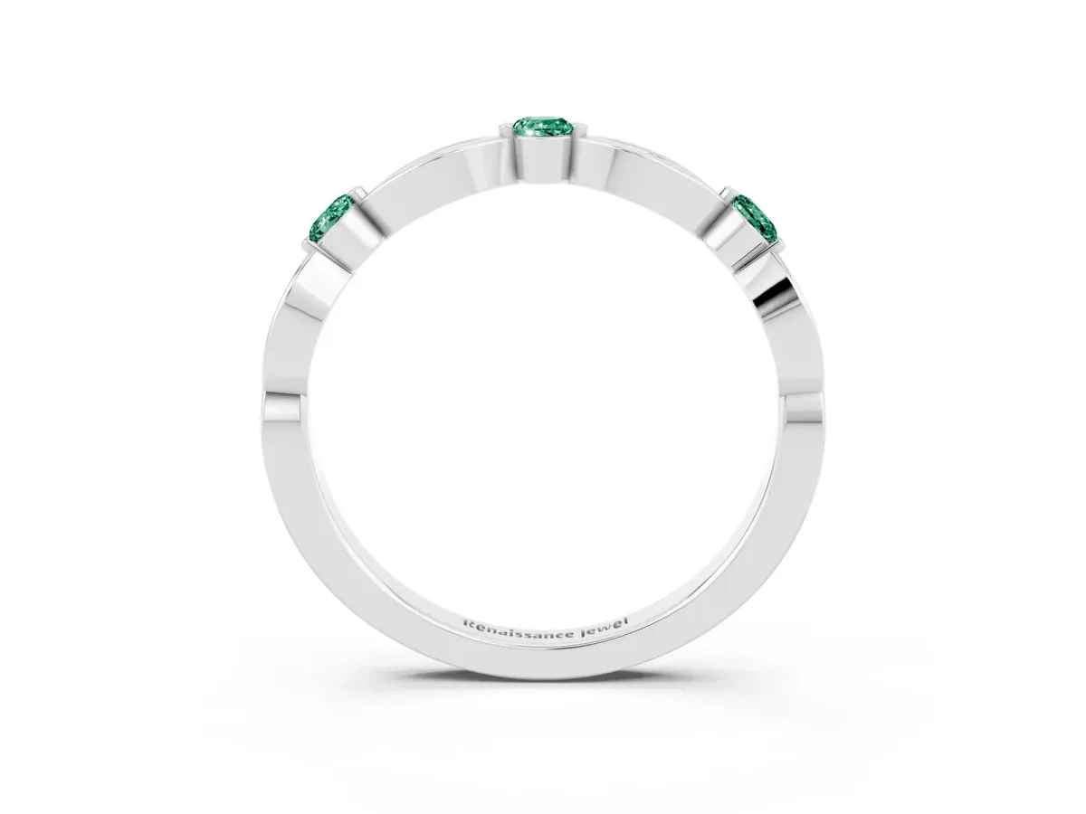 Marquise and Round Green Sapphire Milgrain Band with Bezel Setting Silver