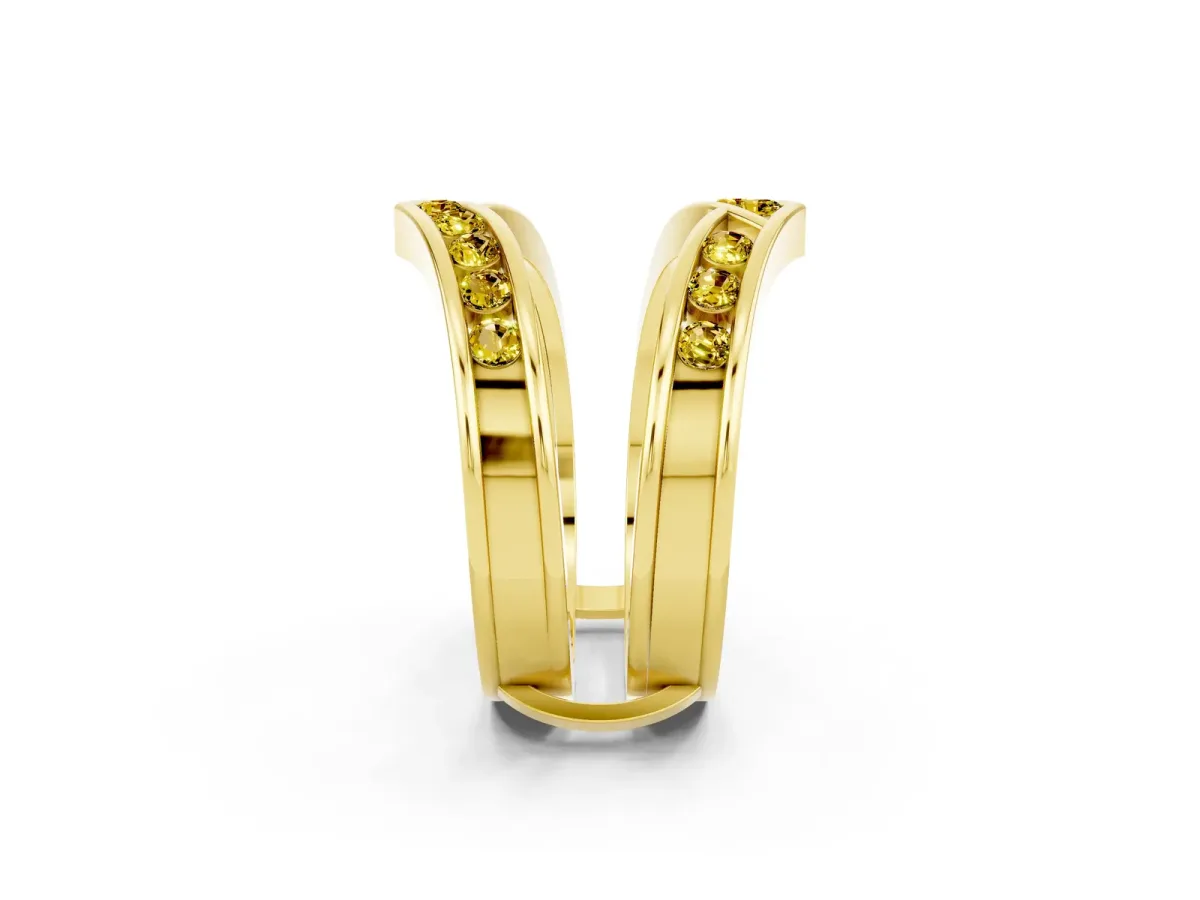 Round Yellow Sapphire Channel-Set Chevron Band Yellow gold