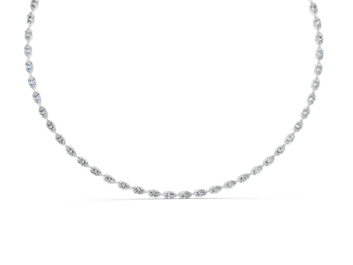 Marquise Diamond Tennis Necklace Silver